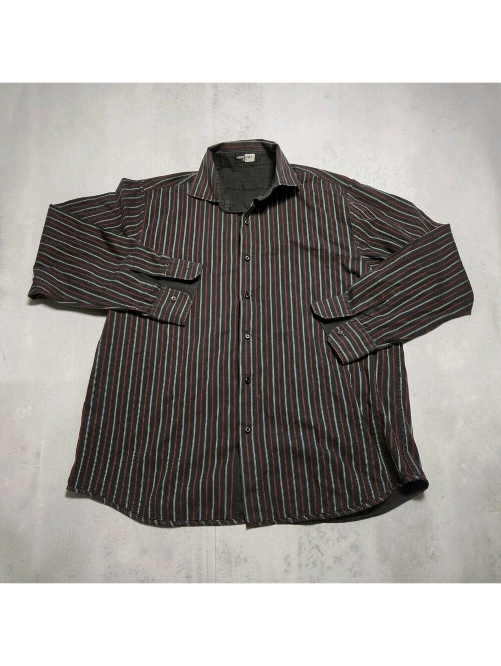 Vintage Inside Out A2Z Reversible Dress Shirt Mens L Black Red Striped 2 In 1 2X
